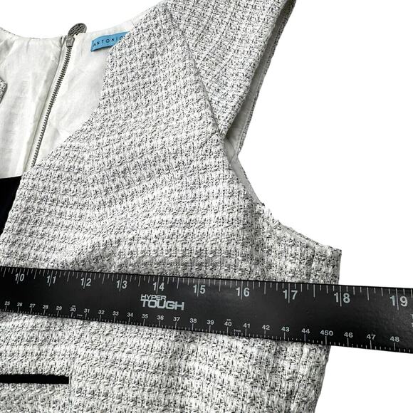 ANTONIO MELANI Size 10 Midi Dress Silver Black Metallic Career Cocktail Modern - Picture 6 of 7